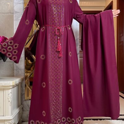 Abaya Granate con Bordado